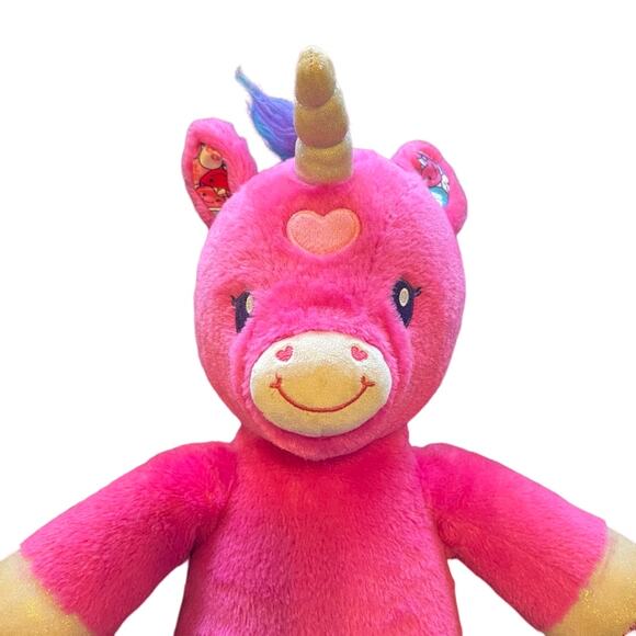 BUILD A BEAR Candy Hearts Pink Valentine Unicorn 19" Stuffed Plush Rainbow hair - Picture 3 of 11